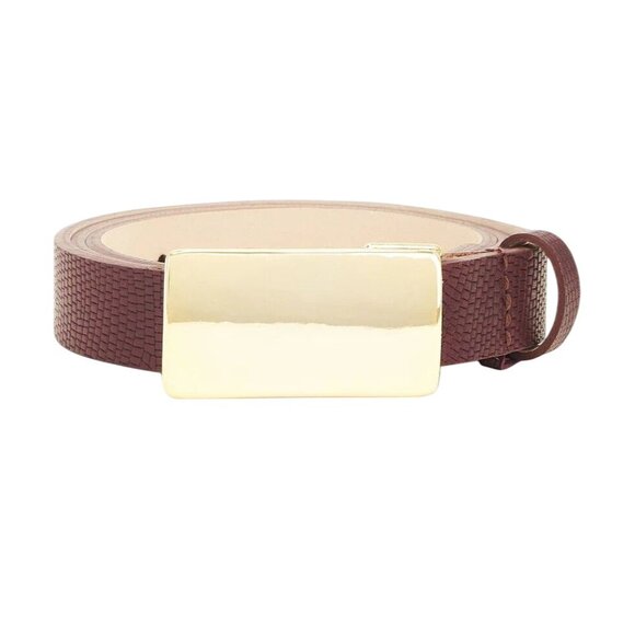 Heaven Mayhem Plate Belt in Gold & Burgundy Small Womens Leather Buckle main image 4